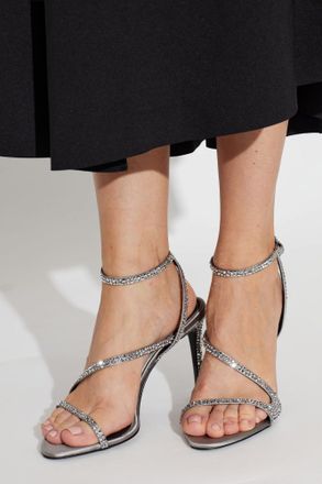 Alexander McQueen Heeled Sandals With Shimmering Crystals, Womens, Silver