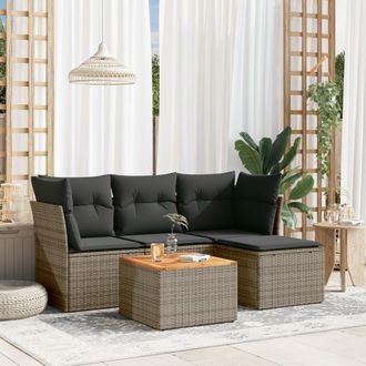 vidaXL Juego De Sof&aacute;s Jard&iacute;n Con Cojines 5 Pzas Rat&aacute;n Sint&eacute;tico Gris Vidaxl