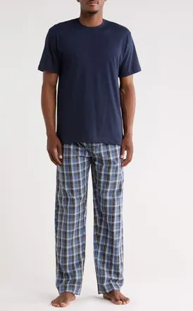 Majestic International T-Shirt & Plaid Pajama Pants Set in Blue/Lemondrop at Nordstrom Rack, Size X-Large