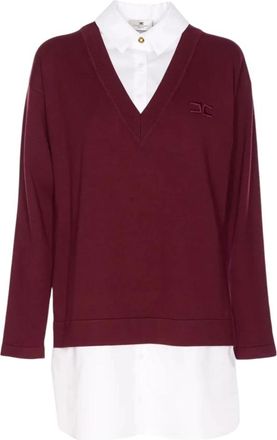 Elisabetta Franchi Ribgebreide Pullover met Ajour Details - Dames - Blouses - Rood - XL - Overhemden