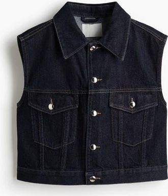 H&M Cropped Denim Waistcoat in Dark Denim Blue at Nordstrom, Size Xx-Large
