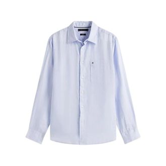 Tommy Hilfiger Camicia regular fit in puro lino - Heren - Casual Overhemden - Blauw - L - Overhemden