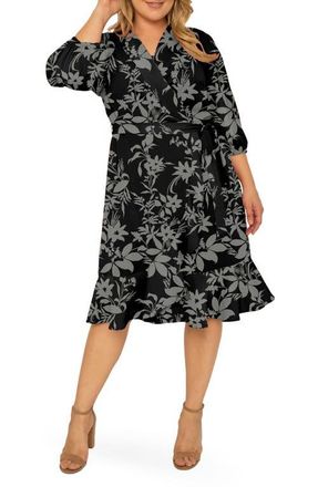 Standards & Practices Kylie Ruffle Wrap Dress in Black Grey at Nordstrom, Size 1X