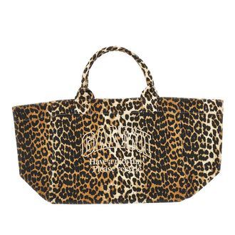 Ganni Leopard canvas XXL tote bag Woman One Size