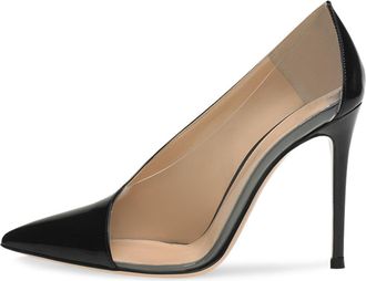 Generic Fashion Pointed Toe Stiletto Pumps for Womens, Elegant Slip On Clear Patchwork Leather Court Shoes, Closed Toe Dress Wedding Party High Heels Shoes,Bl