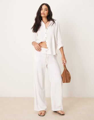 Jacqueline de Yong wide leg tie waist linen mix pants in white - part of a set