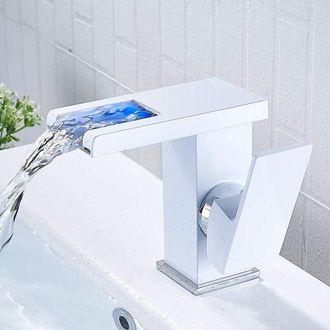 Elle Grifo De Ba&ntilde;o Con Efecto Cascada Led, Grifo De Cascada Iluminado, Grifo De Lavabo De Ba&ntilde;o Con Agua Fr&iacute;a Y Caliente, Blanco