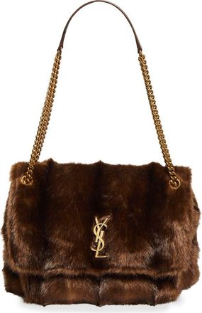 Saint Laurent Large Niki Faux Mink Shoulder Bag in Espresso/Gingerbread at Nordstrom