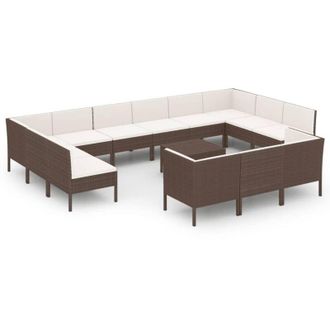 vidaXL 14 Pcs Lounge Garden Lounge Con Coj&iacute;n Mimbre Pe Brown