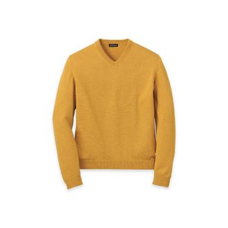 Paul Fredrick Supima Cotton V-neck Sweater in Mustard at Nordstrom, Size Xx-Large