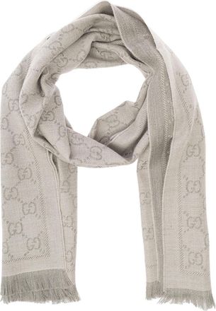 Gucci Womens Knit Scarf Gg Jacquard Grey Wool Scarfs