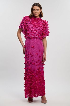 Karen Millen Womens Crystal Applique Angel Sleeve Woven Maxi Dress - Pink - Size 10 UK