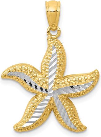 Diamond2Deal 14k Yellow Gold with White Rhodium Diamond-cut Starfish Pendant