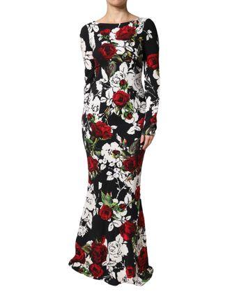 Dolce & Gabbana Womens Floral Viscose Bodycon Gown Black