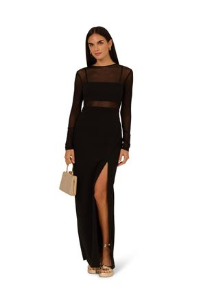 Adrianna Papell Womens Knit Crepe Column Long Dress - Black - Size 12 UK