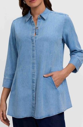 Foxcroft Cici Denim Tunic in Bleach Wash Blue at Nordstrom, Size 12