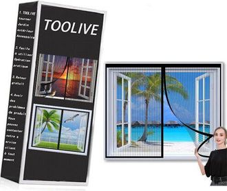 OEM Mosquitera Magn&eacute;tica Para Ventanas, Mosquitera Autoadhesiva De Malla Para Puertas Con Cierre Autom&aacute;tico, Para Ventanas Y Puertas - Negro A 47x47 Pulga