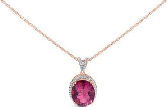 House of Brilliance 14K Rose Gold Vermeil Sterling Silver 1/5 Cttw Diamond Pink Quartz Oval Pendant Necklace in Rose Gold Over Silver at Nordstrom
