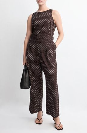 Mango Polka Dot Sleeveless Wide Leg Jumpsuit in Chocolate at Nordstrom, Size X-Small