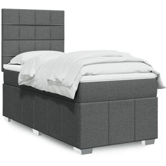 vidaXL Cama Box Spring Con Colch&oacute;n Tela Gris Oscuro 100x200 Cm