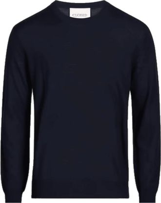 Closed Round-neck Truien - Heren - Ronde hals truien - Blauw - L - Wol - Truien & Vesten