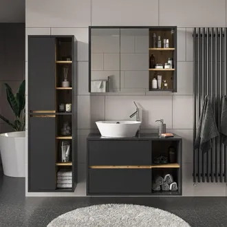 Vicco Armario con espejo para baño Viola, Roble artesanal, 100 x 75 cm