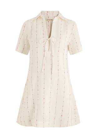 Casa Raki Cora Embroidered Linen Mini Dress - Ivory - S (UK8-10 / S)