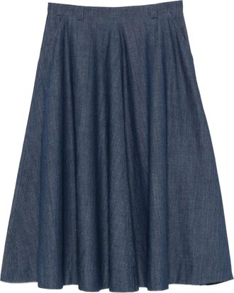 Incotex Blue Flared Knee-Length Denim Skirt