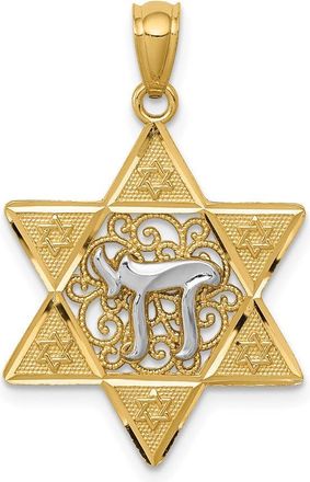 Diamond2Deal 14k Two-tone Gold Gold Polished Star of David Chai Pendant