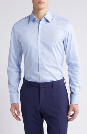 BOSS Hank Geometric Pattern Stretch Cotton Dress Shirt in Light Blue at Nordstrom Rack, Size 17