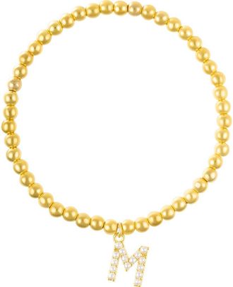 Adornia Faux Pearl Initial Charm Beaded Bracelet in Gold White-M at Nordstrom Rack