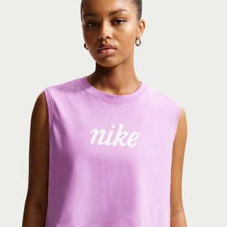 Nike Womens Nike Sportswear Club Loose Cropped Tank Top in Purple | IH8033-503
