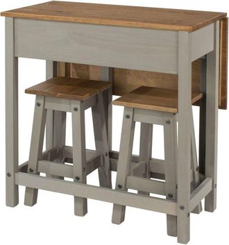 Core 10 Core Products - Dining Breakfast Set With Grey Solid Pine Extendable Table & 2 Dining Chairs