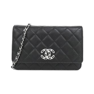 Chanel Black Grained Calfskin Chain/Shoulder Wallet (Pre-Owned)
