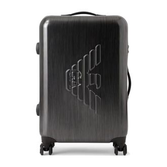 Emporio Armani Cabin Bags, male, Black, Size: ONE SIZE Medium Unisex Trolley with Maxi Eagle Relief