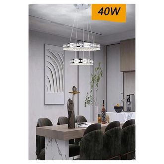 Trade Shop Trade Shop Traesio - Trade Shop - Lampadario Led Soffitto 40 W Sospeso 2 Anelli In Cristallo Luce Fredda 8000k B71