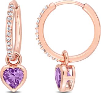 Mimi & Max 4/5 CT TGW Amethyst and 1/8 CT TDW Diamond Heart Huggie Earrings in 10k Rose Gold