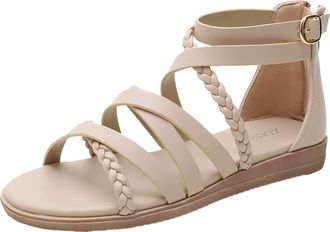 Generic Womens Large Size Summer Bohemian Woven Sandals with Back Zipper Design for Comfortable Outdoor Walking and Beach Wear (A, 6.5)