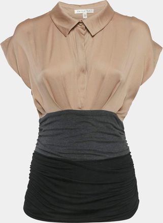 Paule Ka Beige/black Satin And Jersey Ruche Top
