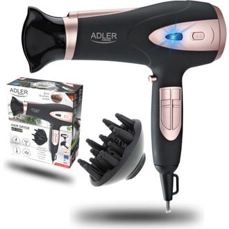 Adler Europe Ad2248b Ad 2248b Adler Europe - Secador De Pelo Con Tecnolog&iacute;a I&oacute;nica, 2400 W, Secador De Pelo Con Difusor, Color Negro, 3 Velocidades, Secador De Via