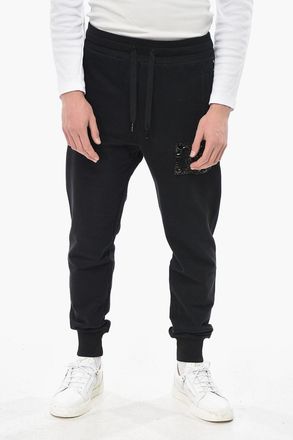 Dolce & Gabbana Joggers in Cotone Garzato con Monogram Impreziosito da Strass Dolce & Gabbana