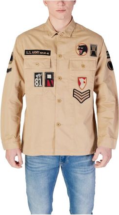 Replay Long Sleeve Cotton Shirt - Heren - Casual Overhemden - Beige - M - Katoen - Overhemden
