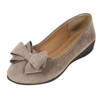 Generic Womens Faux Suede Orthopedic Wedge Shoes with Bow, Comfortable Arch Support Slip-On Low Wedge Shoes, Orthopedic Ballet Flats for Women (6.5,Khaki)