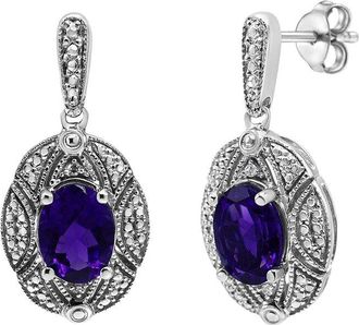 House of Brilliance Haus Of Brilliance Colorful Gemstones Silver 3.32 Ct. Tw. Diamond & Amethyst Stud Earrings