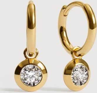 Monica Vinader Gold Round Diamond Huggie Earrings Lab Grown Diamond