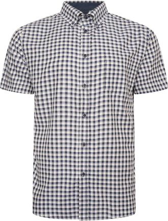 KAM Gingham Check Shirt Short Sleeve Button Down Collar Casual Mens Plus Size 6302 (UK, Alpha, 4XL, Plus, Regular, Blue)