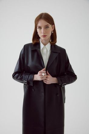 Exquise Alohi Leather Trenchcoat in Black at Nordstrom, Size Xx-Large
