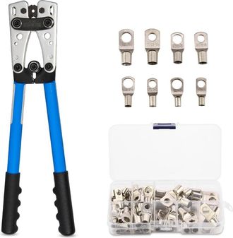OEM Alicates De Crimpado + Kit De 60 Terminales De Crimpado Profesionales - Awg 10-0, 6/10/16/25/35/50 Mm&sup2; Teeno, Cortacables Multifuncional Con Mango, Co
