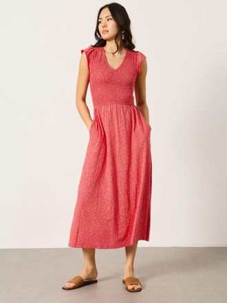 Fat Face FatFace Demi Red Coral Texture Regular Jersey Midi Dress