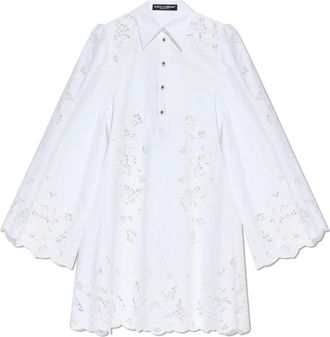 Dolce & Gabbana Opengewerkte jurk - Dames - Korte kleedjes - Wit - S - Katoen - Kleedjes